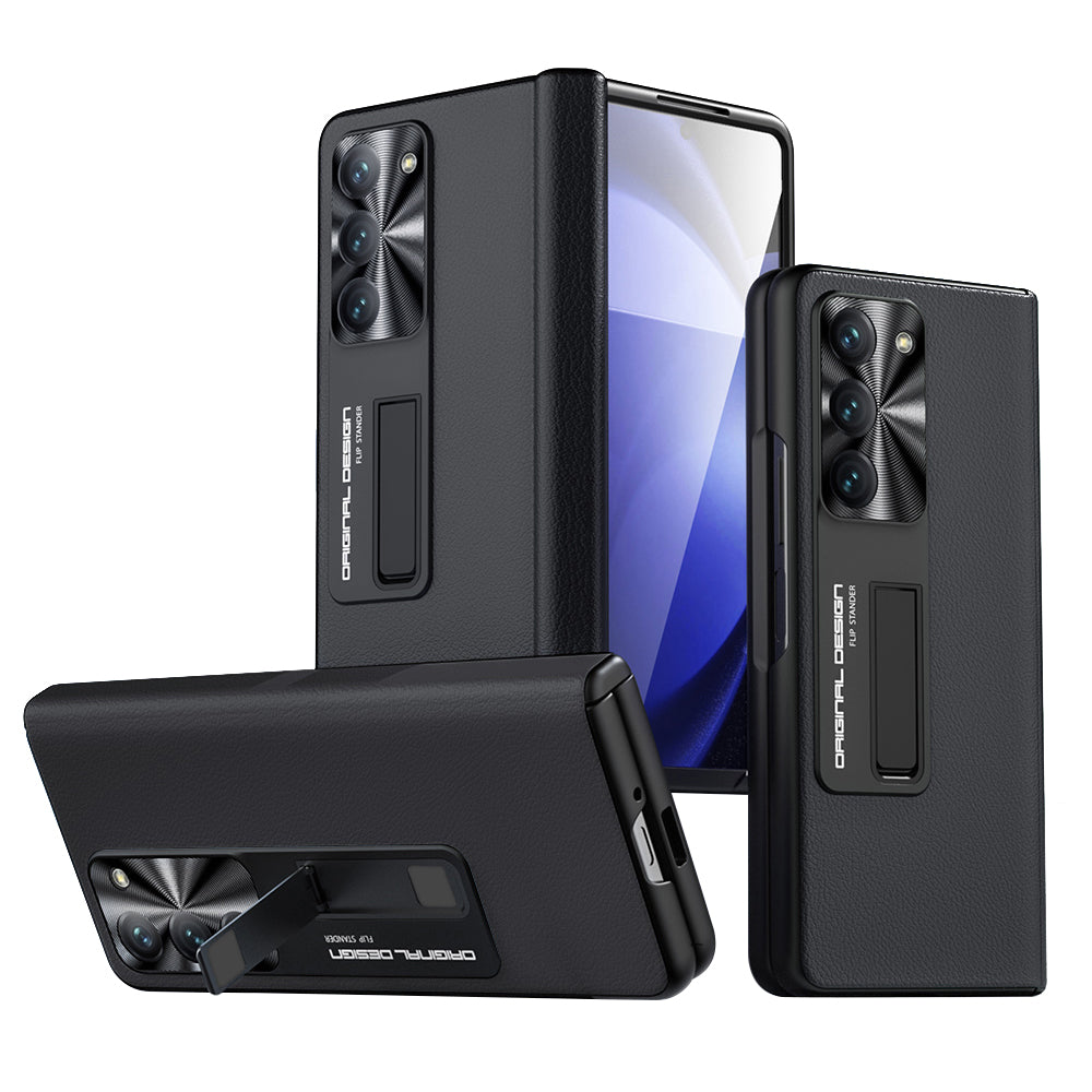 For Samsung Galaxy Z Fold5 5G Anti-drop PC + PU Leather Phone Case Hinge Design Kickstand Cover with Tempered Glass Film For Samsung Galaxy Z Fold5 5G Anti-drop PC + PU Leather Phone Case Hinge Design Kickstand Cover with Tempered Glass Film